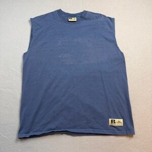 Russell Athletic Sleeveless Tee Vintage Blank Blue Muscle Shirt Y2K USA